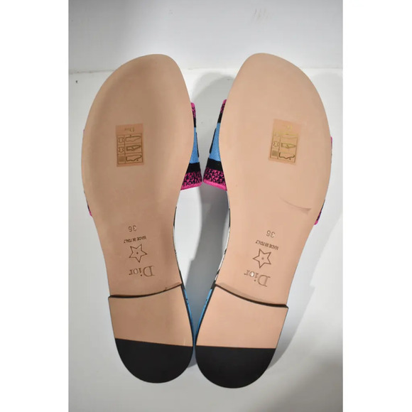 Christian Dior Dway D Jungle Blue Black Embroidered Logo Slide Flat Sandal 36 - Picture 12 of 12